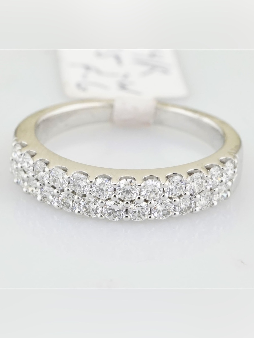 Solid 14k white gold double row natural diamond anniversary band / wedding band